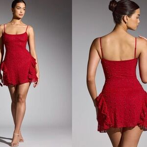 Oh Polly Red Asymmetrical Ruffled Mini Dress